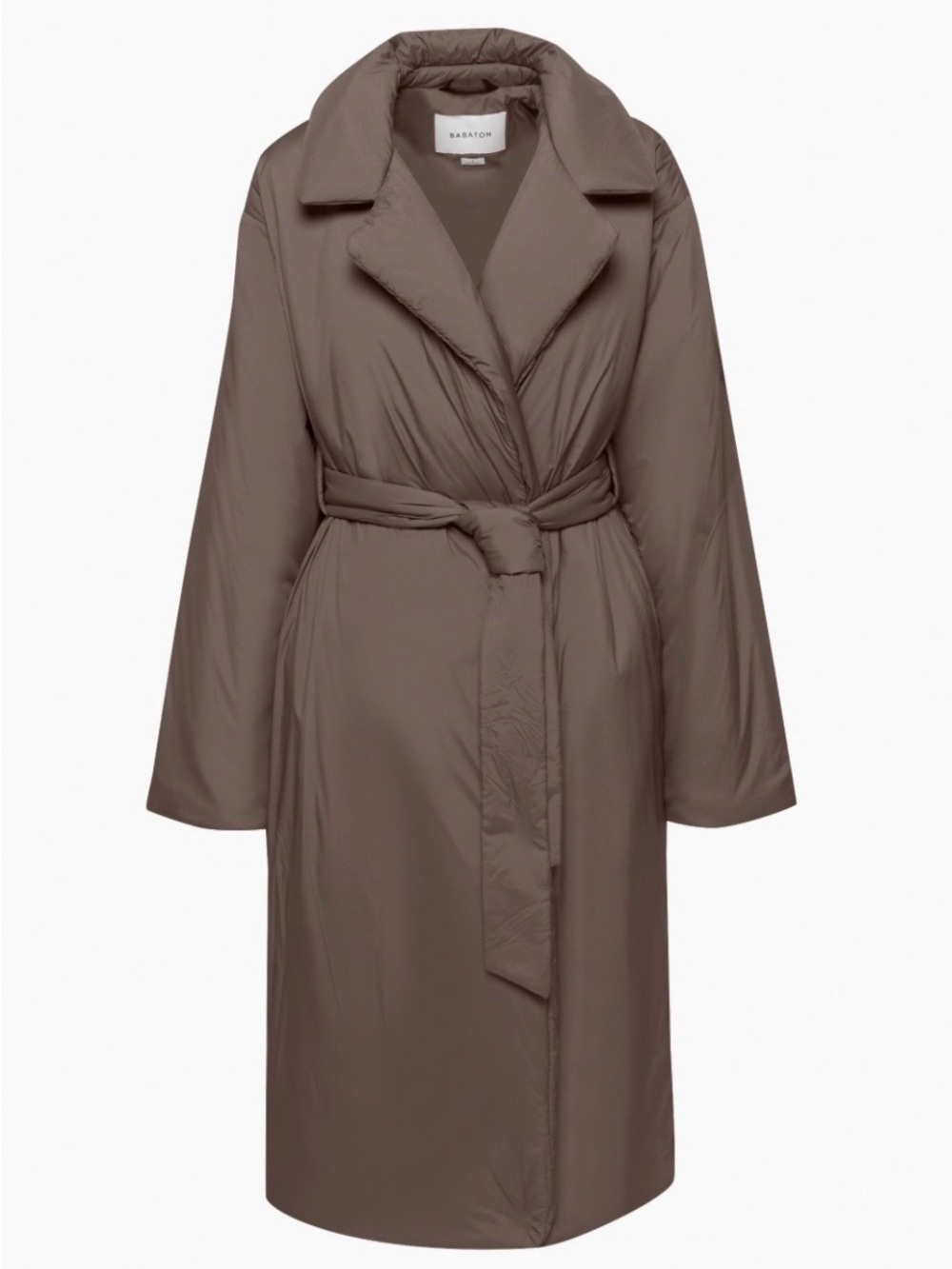 Fairbanks Babaton Taupe/ Brown Belted Long Puffer Robe - Aritzia